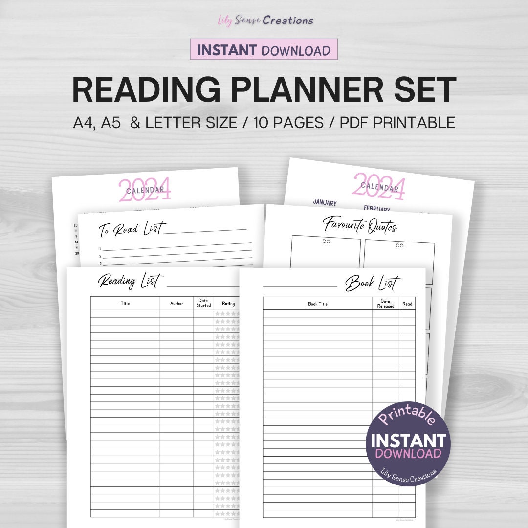 Reading Planner Printable, Reading List, Reading Wish List, Book Review ...