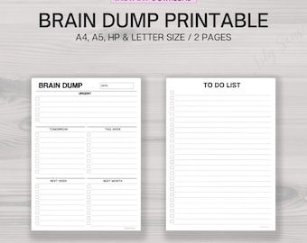Brain Dump Printable Worksheet, Daily Thought Dump Sheet, Mental Clarity Journal Page, Productivity Planner PDF Instant Download