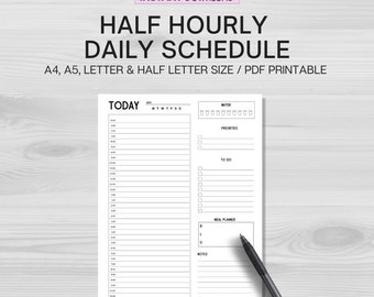 Half Hourly Daily Planner: Printable Schedule (PDF Printable)
