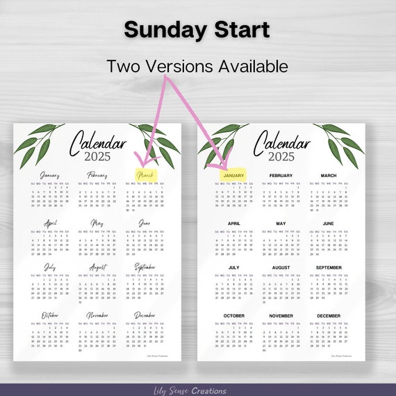 2025 Calendar, Printable 2025 Calendar on One Page, Wall Calendar, Desk Calendar, Minimalist Calendar With Leaves, Monday & Sunday Start - Etsy 2025 Calendar, Printable 2025 Calendar on One Page, Wall Calendar, Desk Calendar, Minimalist Calendar With Leaves, Monday & Sunday Start - Etsy