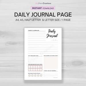 Daily Journal Template, Printable Self Care Daily Tracker, Wellness Journal, Mental Health Journal, Daily Mood Tracker, Instant Download PDF