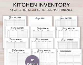 Printable Kitchen Inventory Tracker, Food Inventory, Pantry Inventory, Freezer Inventory, Fridge Inventory, Food List, Instant Download PDF