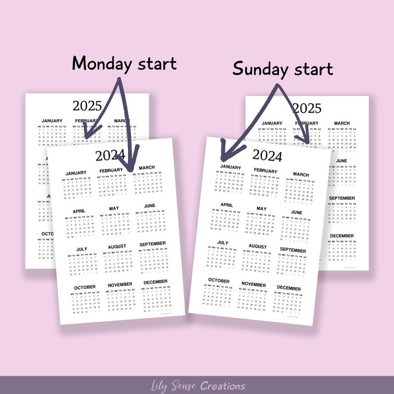 2024-2025 Calendar, Printable 2024 Calendar on One Page, Instant ...