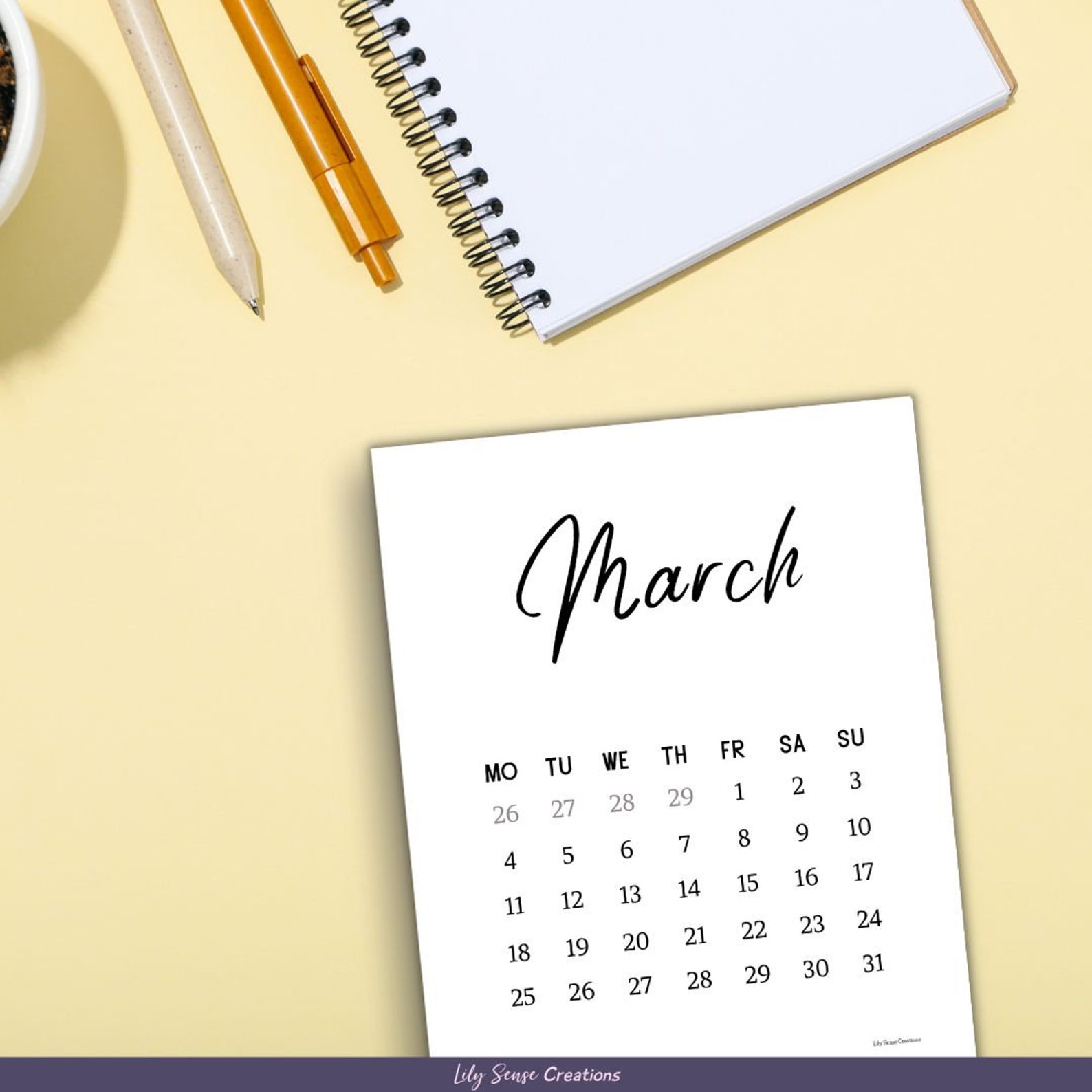 2024 Monthly Calendar Printable, Large Font Monthly Calendar, A4, A5 ...