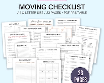 Moving Checklist Printable, Moving Planner, Moving Binder, Relocation Planner, Moving Home Organizer, New Home List, Instant Download PDF