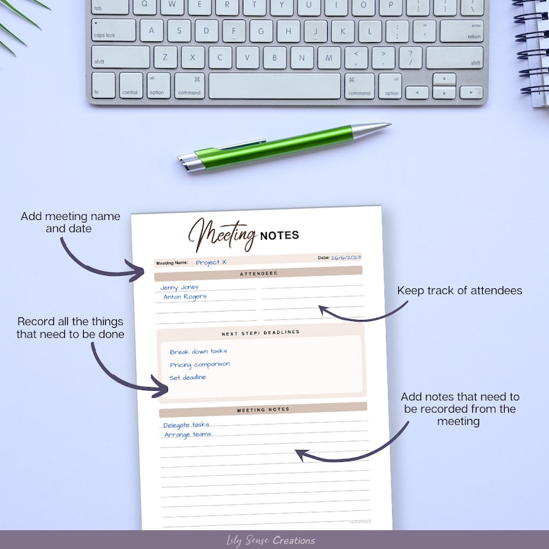 Printable Meeting Notes Template, Business Meeting Agenda Printable ...