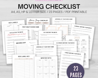 Moving Checklist Printable, Moving Planner, Moving Binder, Relocation Planner, Moving Home Organizer, New Home List, Instant Download PDF