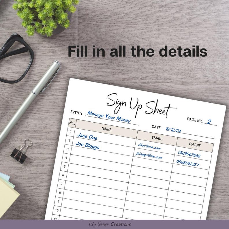 Printable Event Sign up Sheet Template, Printable Sign up Form, Event ...