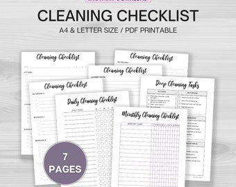 Printable Cleaning Checklist Bundle,  Home Organizer, Household Chores Planner PDF, Instant Download, House Cleaning Routine