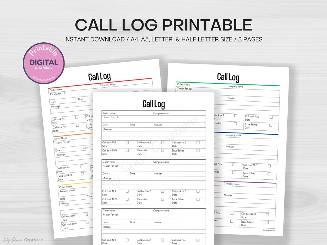 Printable Call Log Call Back Tracker Missed Call Template - Etsy