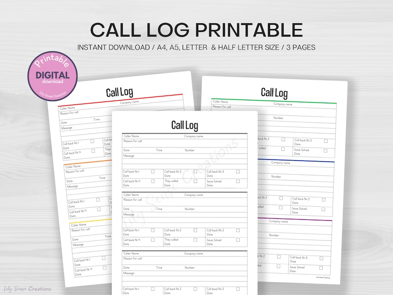 Printable Call Log Call Back Tracker Missed Call Template - Etsy