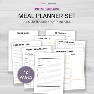 Wöchentlicher Essensplaner und Einkaufsliste zum Ausdrucken, Menüplan für die Woche, Meal Prep, Rezept & Einkaufsliste PDF, Go To Meals, Instant Download PDF