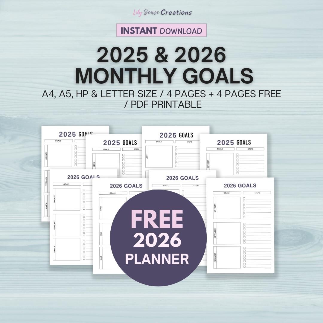 2025 Goals Tracker Printable, 2025 Yearly Goals, Monthly Goals Planner ...