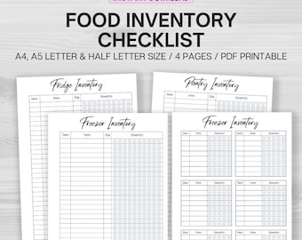 Food Inventory Checklist, Kitchen Inventory, Fridge Inventory, Freezer Inventory, Instant Download, PDF Printable, Pantry Checklist  A1