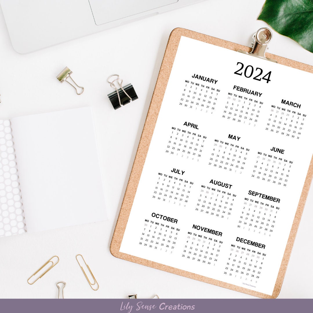 2024-2025 Calendar, Printable 2024 Calendar on One Page, Instant ...
