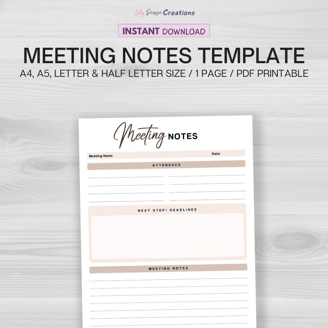 Printable Meeting Notes Template, Business Meeting Agenda Printable ...