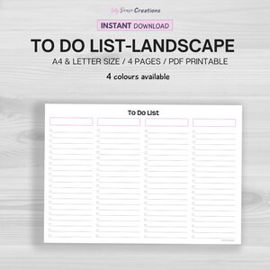 To Do List Printable, To Do List Landscape, Task List Printable, Simple To Do List Template, Get It Done List, Instant Download PDF