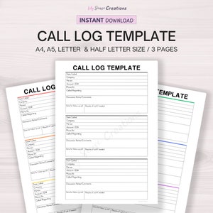 Plantilla de registro de llamadas, registro de comunicaciones imprimible, rastreador de llamadas telefónicas, lista de mensajes telefónicos, descarga instantánea en formato PDF, tamaño carta, A4, A5, HP
