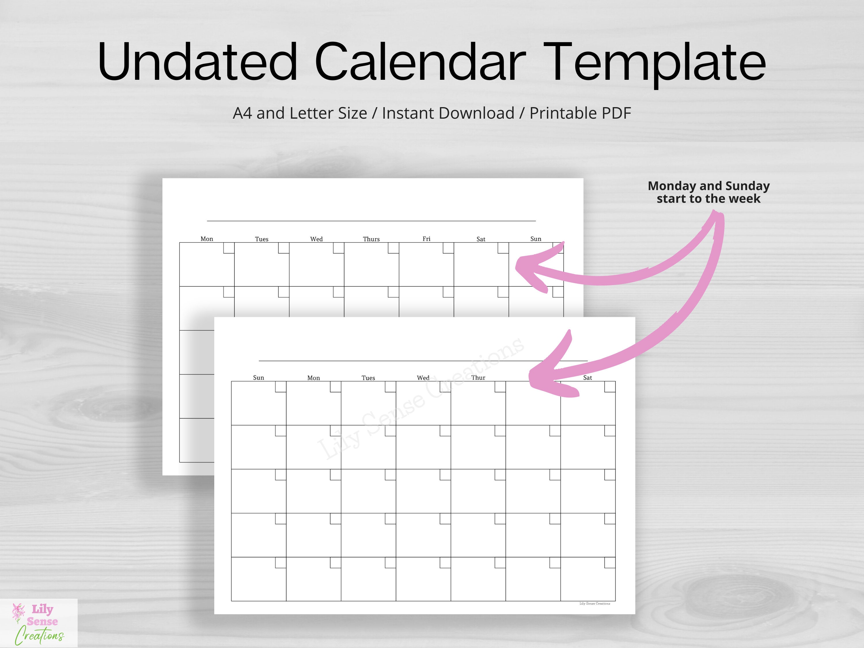 blank calendar template minimalist calendar landscape blank etsy