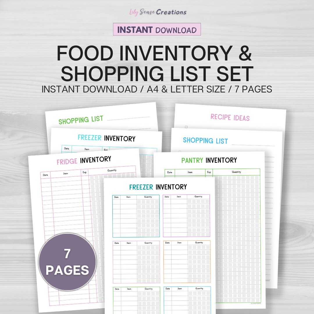 Food Inventory Tracker & Shopping List Set, Fridge Inventory, Pantry ...