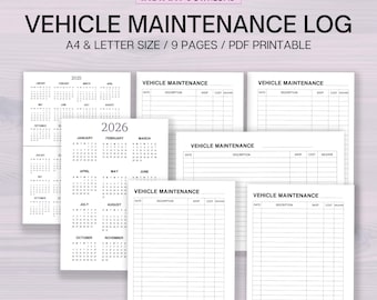Vehicle Maintenance Log Printable, Car Service Record Sheet, Car Care Binder PDF,  Vehicle Organizer, Auto Expense Tracker, Instant Download
