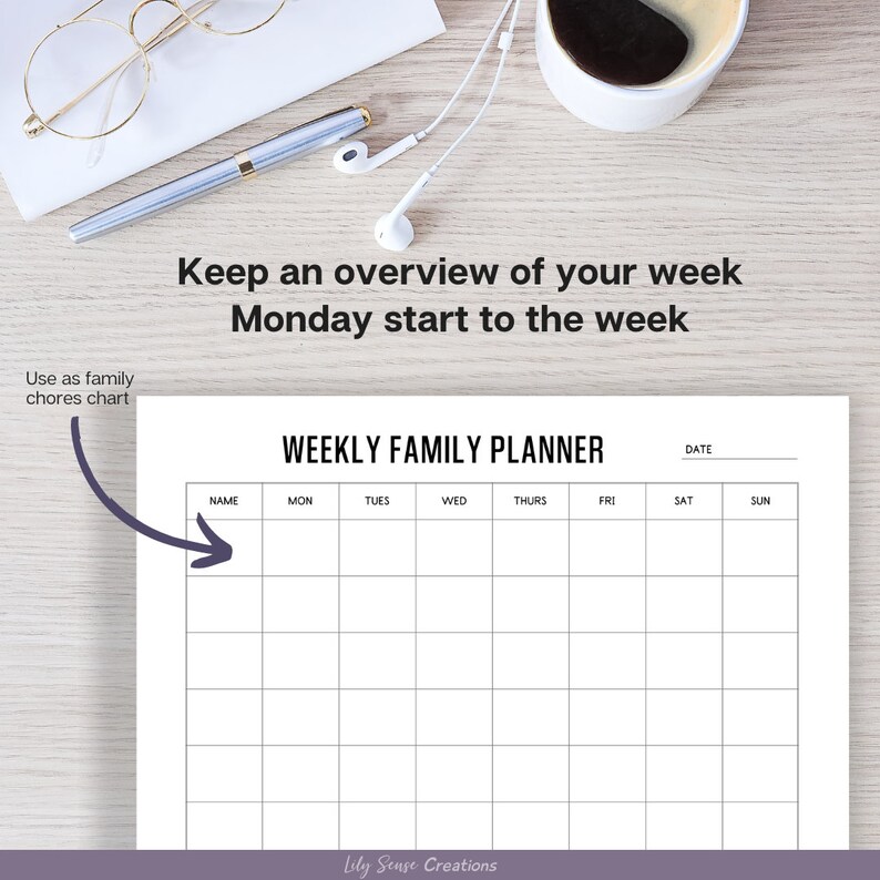Weekly Family Planner, Printable Weekly Schedule Template, Family Organizer, Family Schedule ...