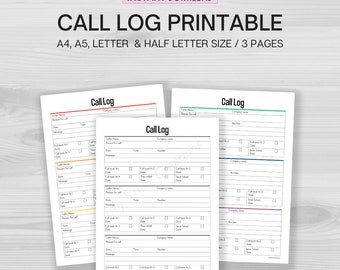 Printable Call Log, Call Back Tracker, Missed Call Template, Communication Log, Instant Download, A4, A5, Letter & Half Letter Size PDF