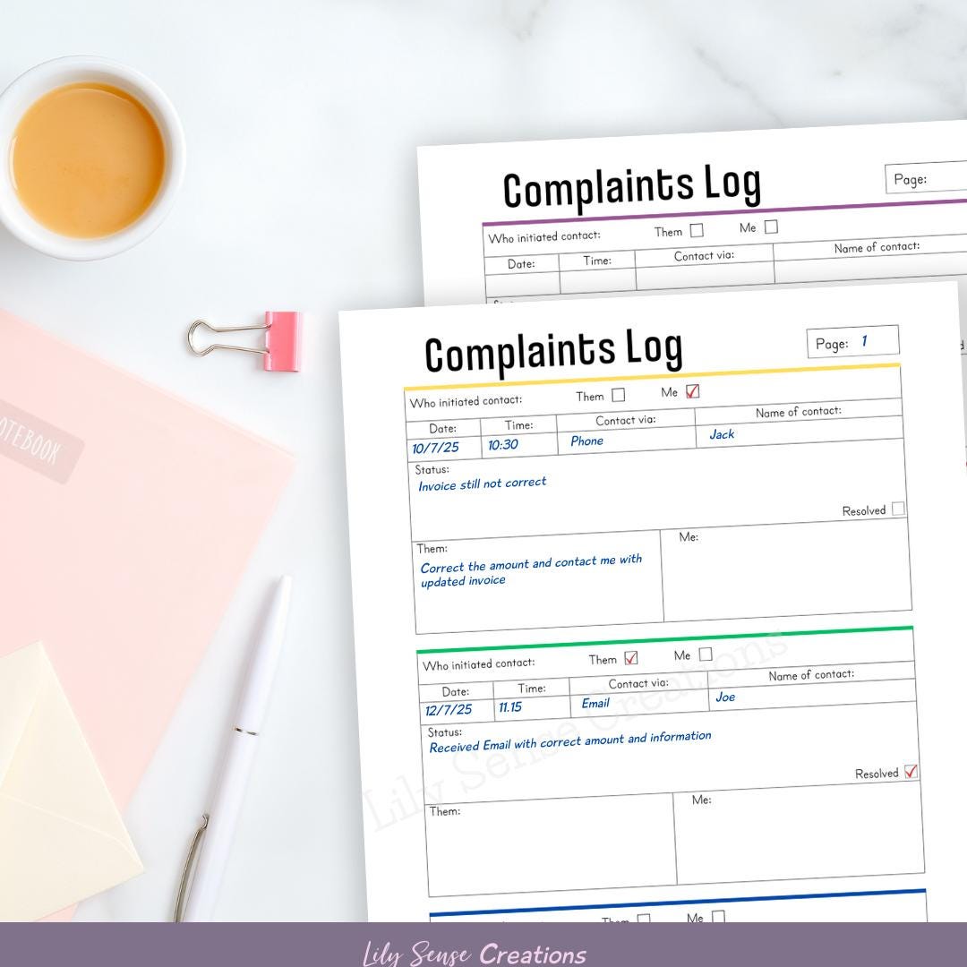 Printable Complaints Log, Complaints Template Set, Track Complaint ...