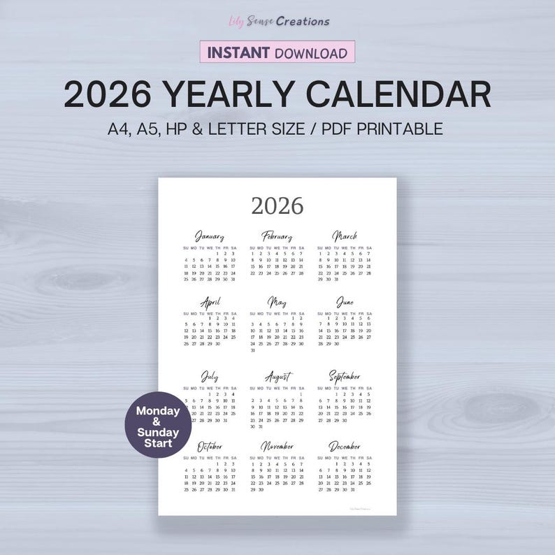 2026 Printable Calendar on One Page, Wall Calendar, Minimalist Calendar ...