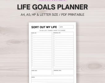 Life Goals Planner, Sort My Life Template, Printable Goals Setting, Vision Board, Work and Personal Goals Setting, Instant Download PDF
