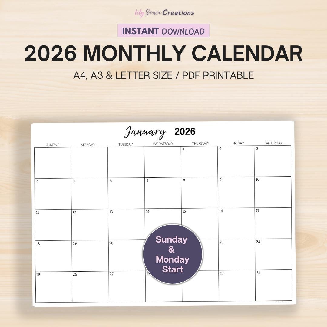2026 Monthly Calendar Printable: Minimalist Landscape Planner, A4/a3 ...