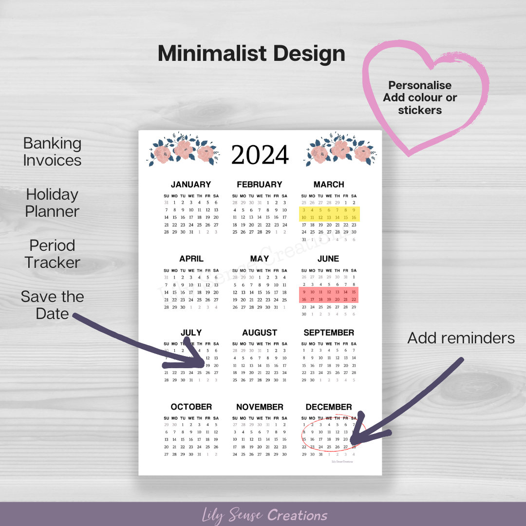 2024-2025 Calendar, Printable 2024 Calendar on One Page, Instant ...