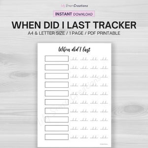 When Did I Last Tracker Printable, Recurring Task Log, Chores Tracker, PDF Printable Planner, Digital Download