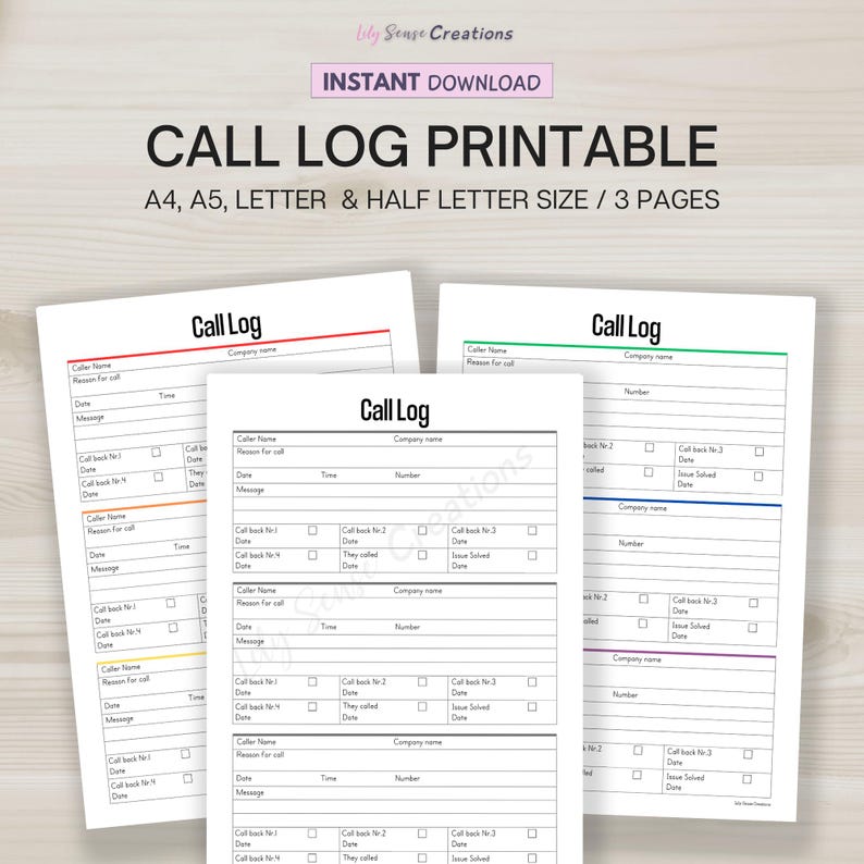 Printable Call Log, Call Back Tracker, Missed Call Template ...