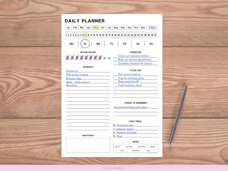 Daily Planner Printable Template Day Planner Printable Daily Etsy