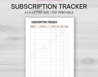Printable Subscription Tracker, Expense & Membership List, Subscription Checklist, Instant Download PDF