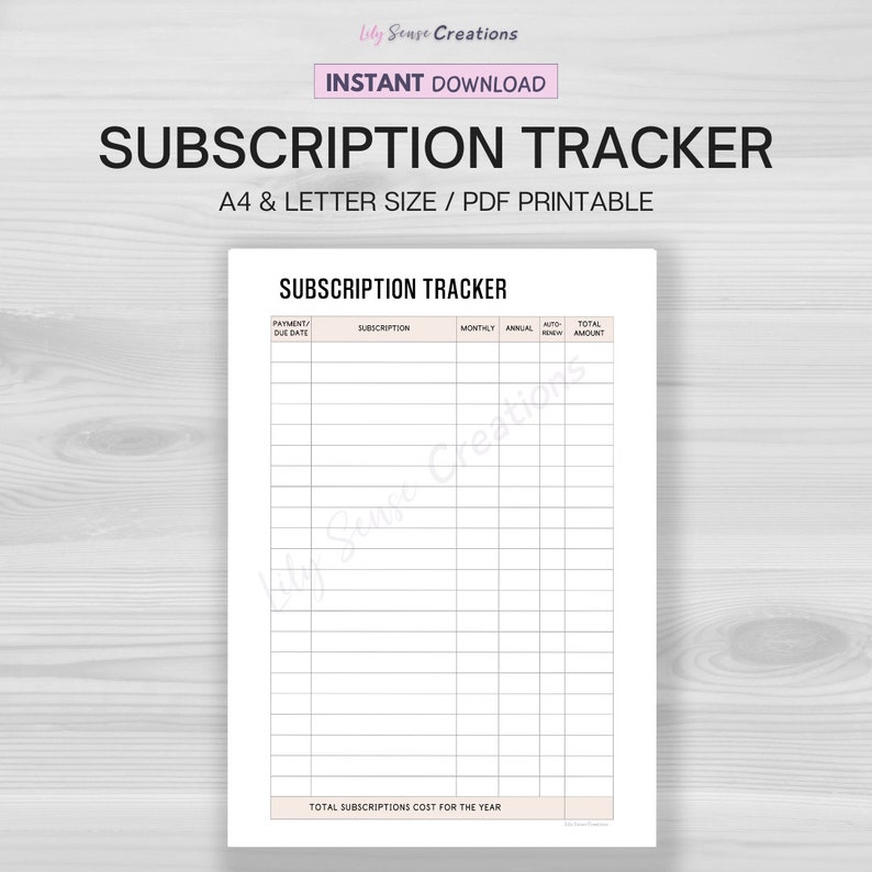 Subscriptions Printable Printable Subscription Tracker, Expense & Membership List, Subscription ...