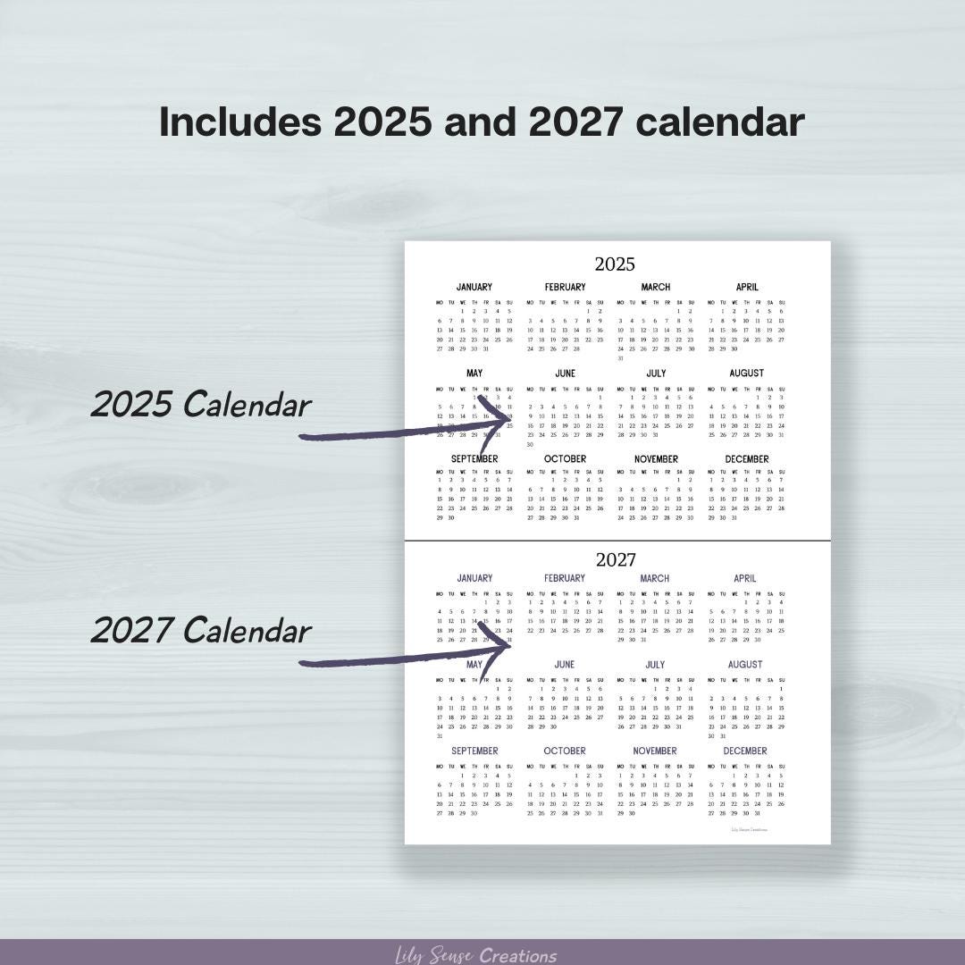 Three Year Calendar, Printable 3 Year Calendar, 2026 Calendar on One