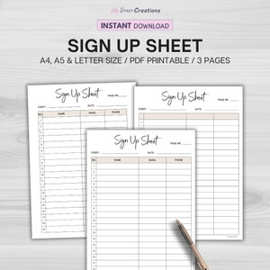 Sign Up Sheet Printable Template, Sign In Form, Event Sign Up Sheet, Contact Information Tracker, Event Planning, Instant Download PDF