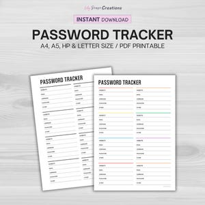 Password Tracker Printable, Password Log, Password Keeper, Instant Download PDF,  Password Organizer, Password Keeper, A4, A5, Letter Size