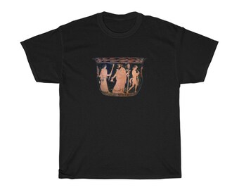 Ancient Greek Pottery Art T-Shirt - Dionysus, Maenad and Satyr - Small and Medium sizes