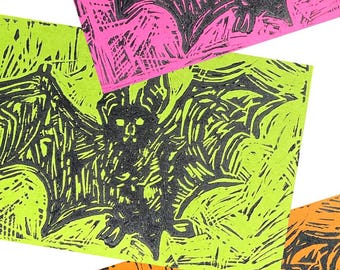 Bat Linocut Prints — Halloween Bat Art