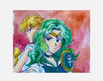 Sailor Uranus & Neptune Gouache Painting: Sailor Moon Fanart