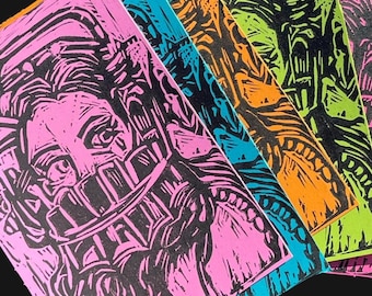 Amanda Reverse Bear Trap Linocut Print: Saw Horror Movie Art