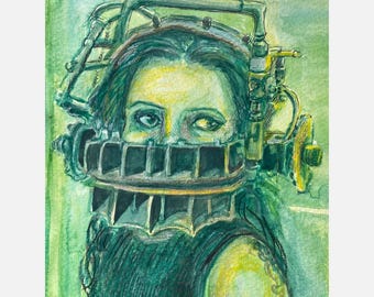 Amanda Reverse Bear Trap from Saw Painting— Horror Art