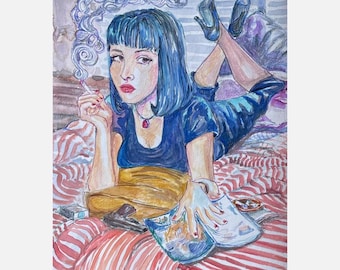 Pulp Fiction— Uma Thurman Watercolor Painting Art