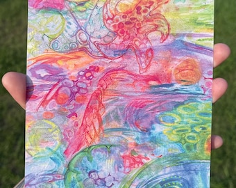 Rainbow Sea Animals, Tide Pool 5x7 Art Print, Bright, Colorful Wall Decor