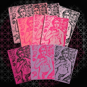 Birth of Venus Pink Linocut Art Print— Botticelli, Art History image 1