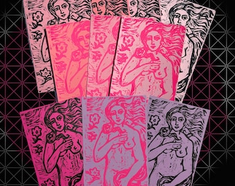 Birth of Venus Pink Linocut Art Print— Botticelli, Art History