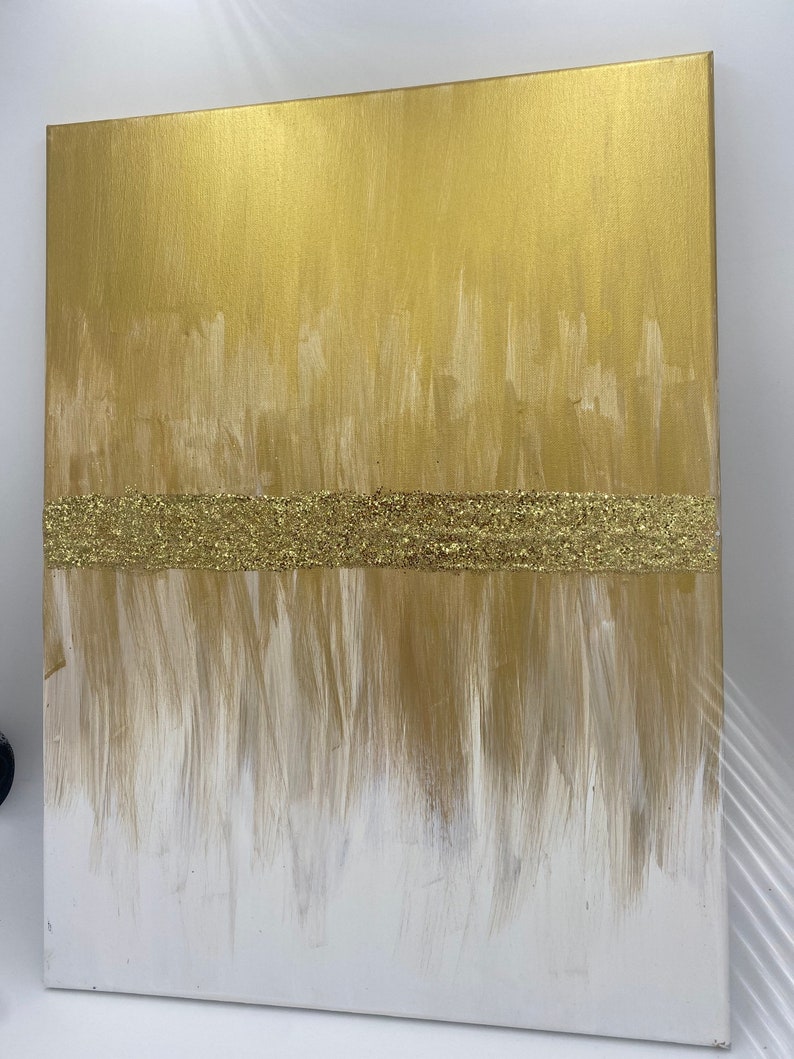GOLD GLITTER Wall Art Acrylic Paint Canvas Chunky Glitter Etsy